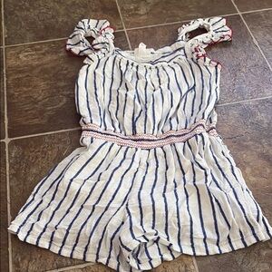 Cat & Jack Blue and White Striped Romper with Ruffled Sleeves